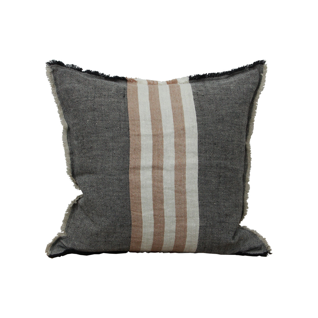 Herringbone Stripe Linen Cushion / Black Spice