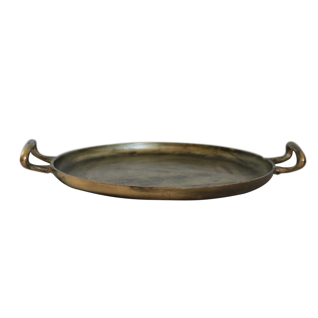 Round Tray with Handles / Antique Brass Finish