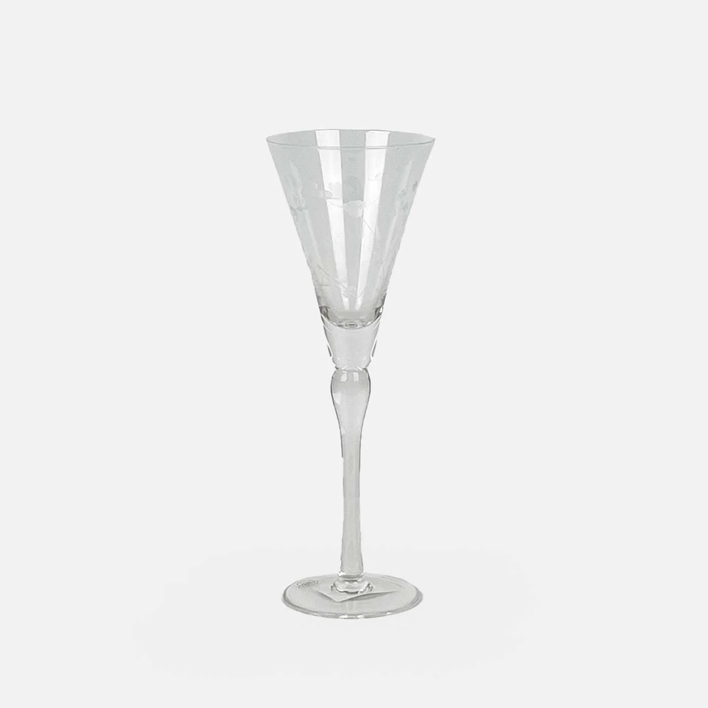 Floral Etched Tall Wine Glass / Clear