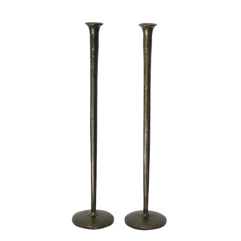 Forged Candlesticks / Aged Pewter / Pair