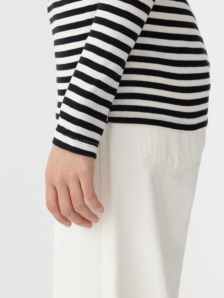 Bassike / Stripe Envelope Neck Rib Top / Black + White