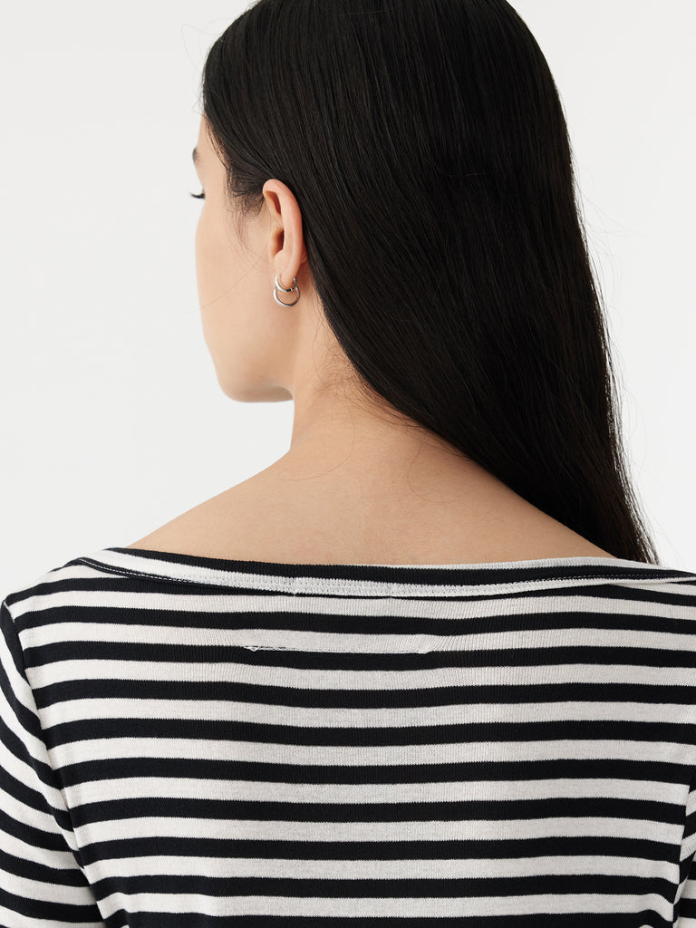 Bassike / Stripe Envelope Neck Rib Top / Black + White