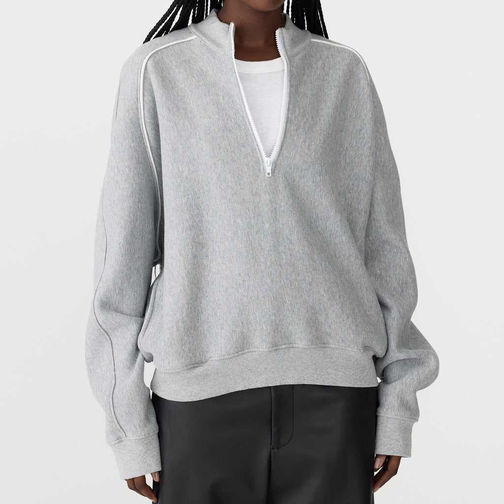 Bassike / Raglan Fleece Pull Over Sweat / Grey Marl