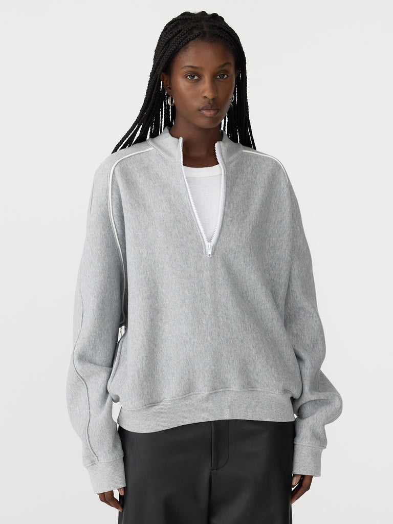 Bassike / Raglan Fleece Pull Over Sweat / Grey Marl