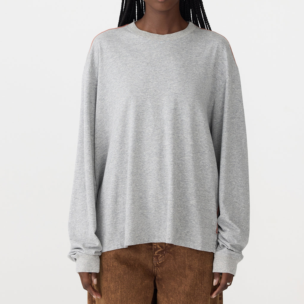 Bassike / Slouch Crew Neck Long Sleeve T-Shirt / Grey Marl + Red Cedar