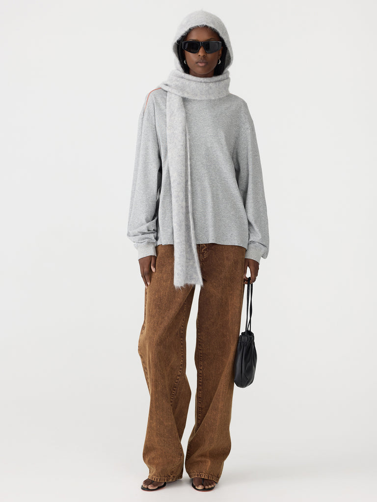 Bassike / Slouch Crew Neck Long Sleeve T-Shirt / Grey Marl + Red Cedar