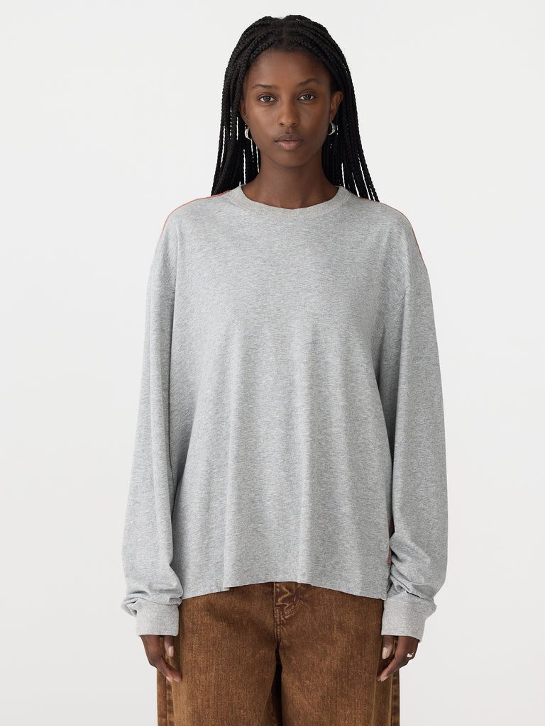 Bassike / Slouch Crew Neck Long Sleeve T-Shirt / Grey Marl + Red Cedar