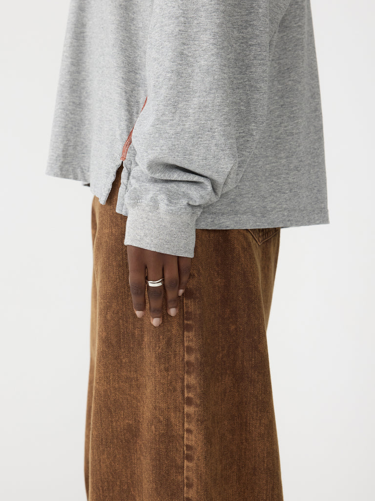 Bassike / Slouch Crew Neck Long Sleeve T-Shirt / Grey Marl + Red Cedar