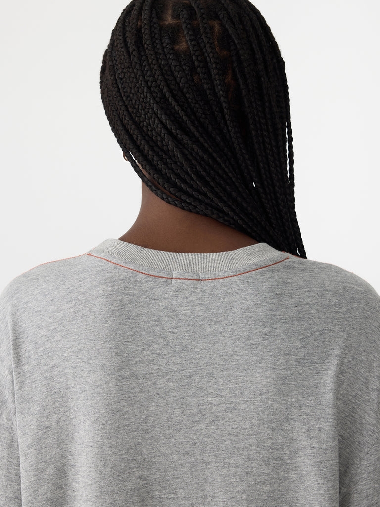 Bassike / Slouch Crew Neck Long Sleeve T-Shirt / Grey Marl + Red Cedar