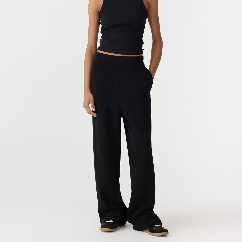 Bassike / Wide Leg Athletic Cotton Pant / Black