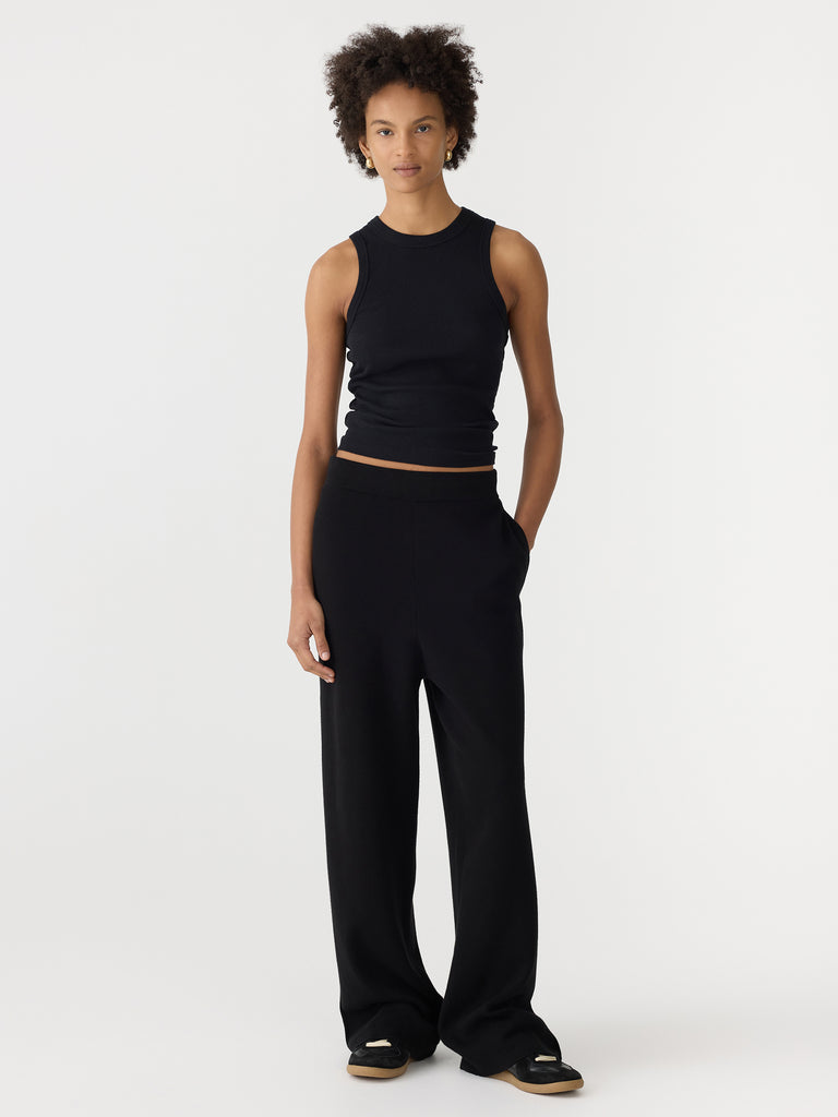 Bassike / Wide Leg Athletic Cotton Pant / Black