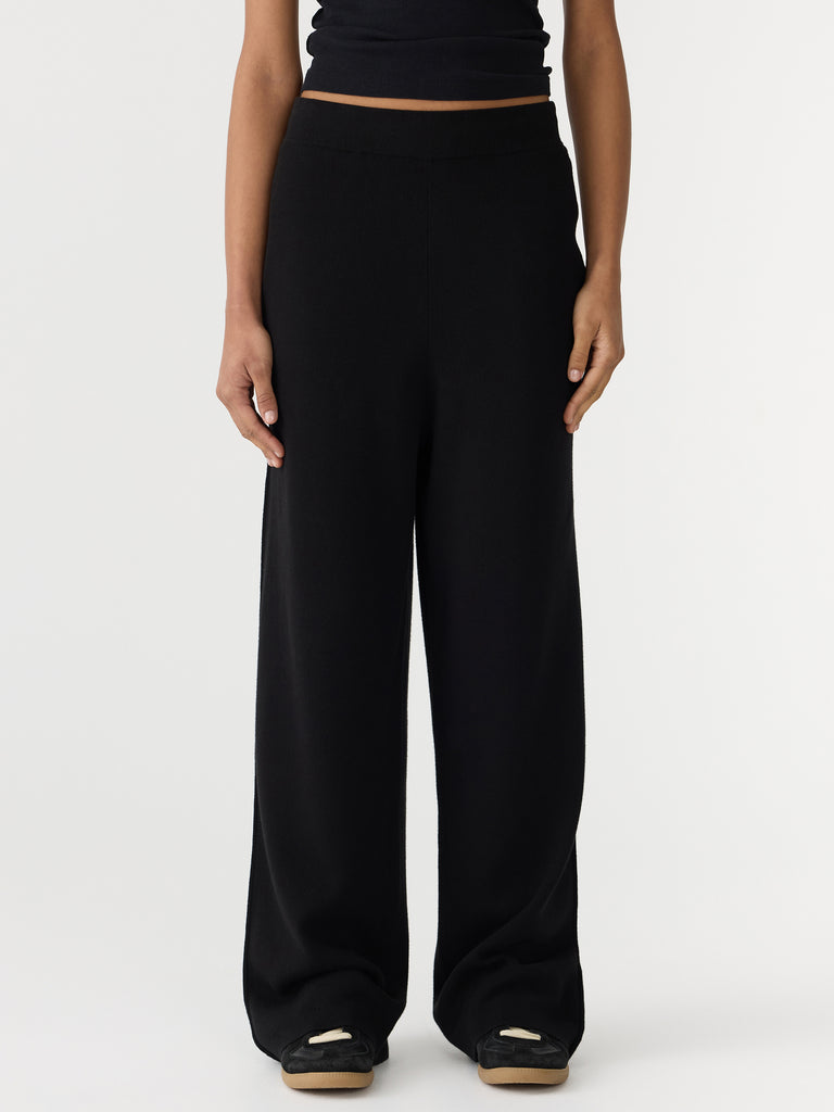 Bassike / Wide Leg Athletic Cotton Pant / Black