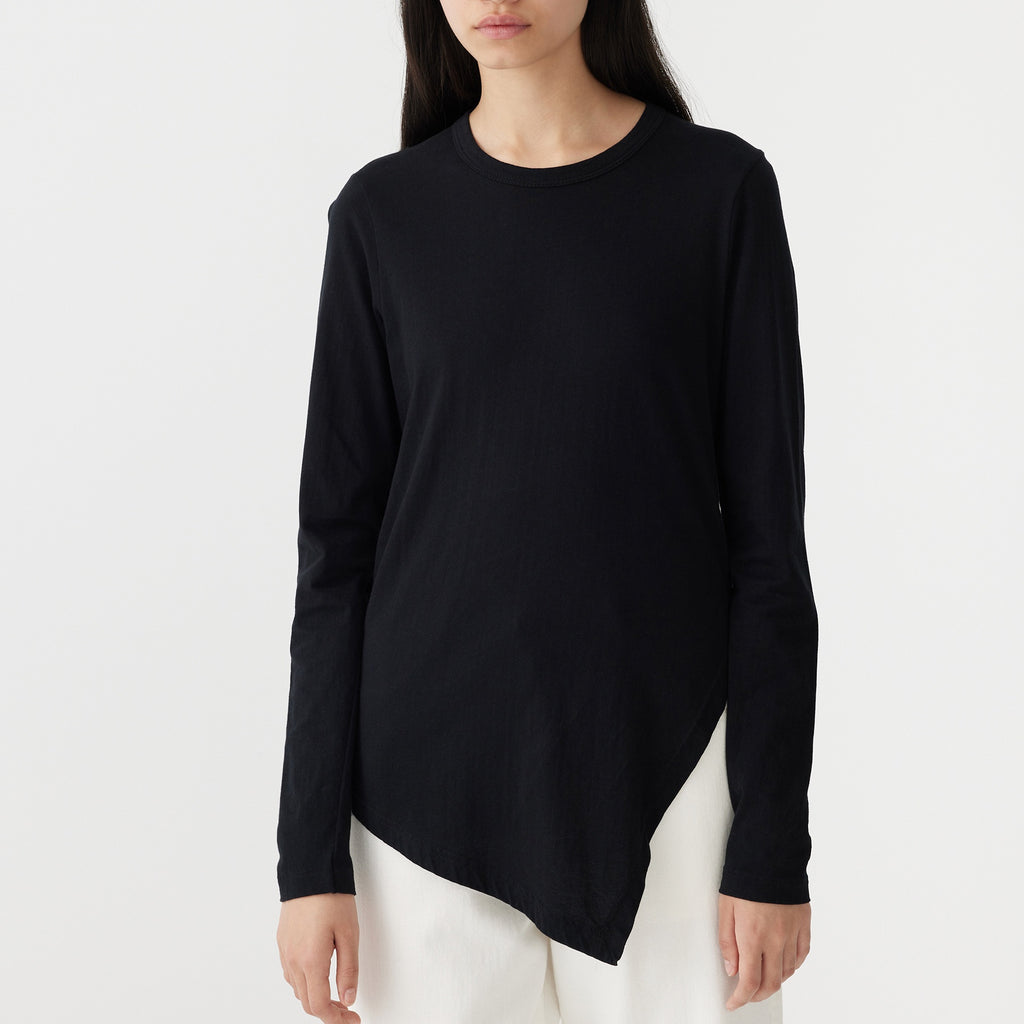 Bassike / Asymmetric Split Long Sleeve T-Shirt / Black