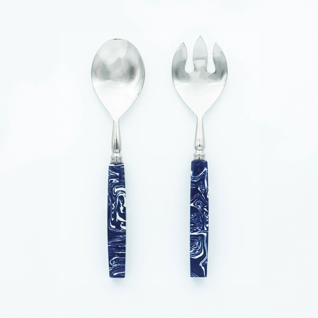 Salad Server Set / Blue + White