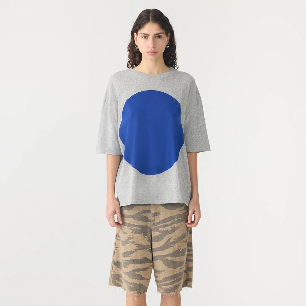 Bassike / Slouch Dot Print T-Shirt / Grey Marl + Cobolt