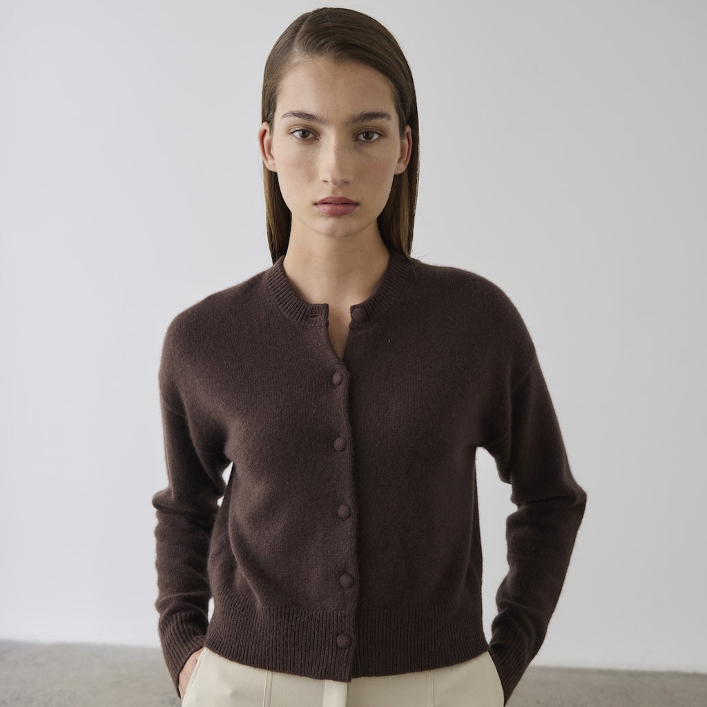 Laing Home / Boxy Crew Neck Cardigan / Cashmere / Chocolate