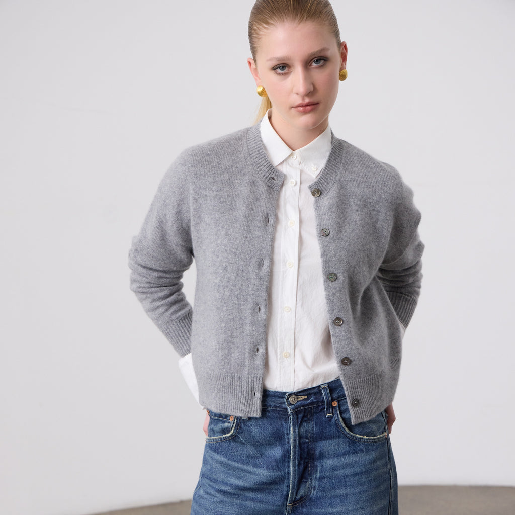 Laing Home / Boxy Crew Neck Cardigan / Cashmere / Grey Marle