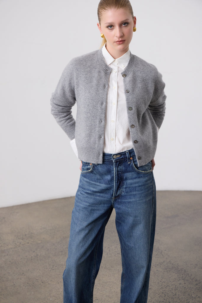 Laing Home / Boxy Crew Neck Cardigan / Cashmere / Grey Marle