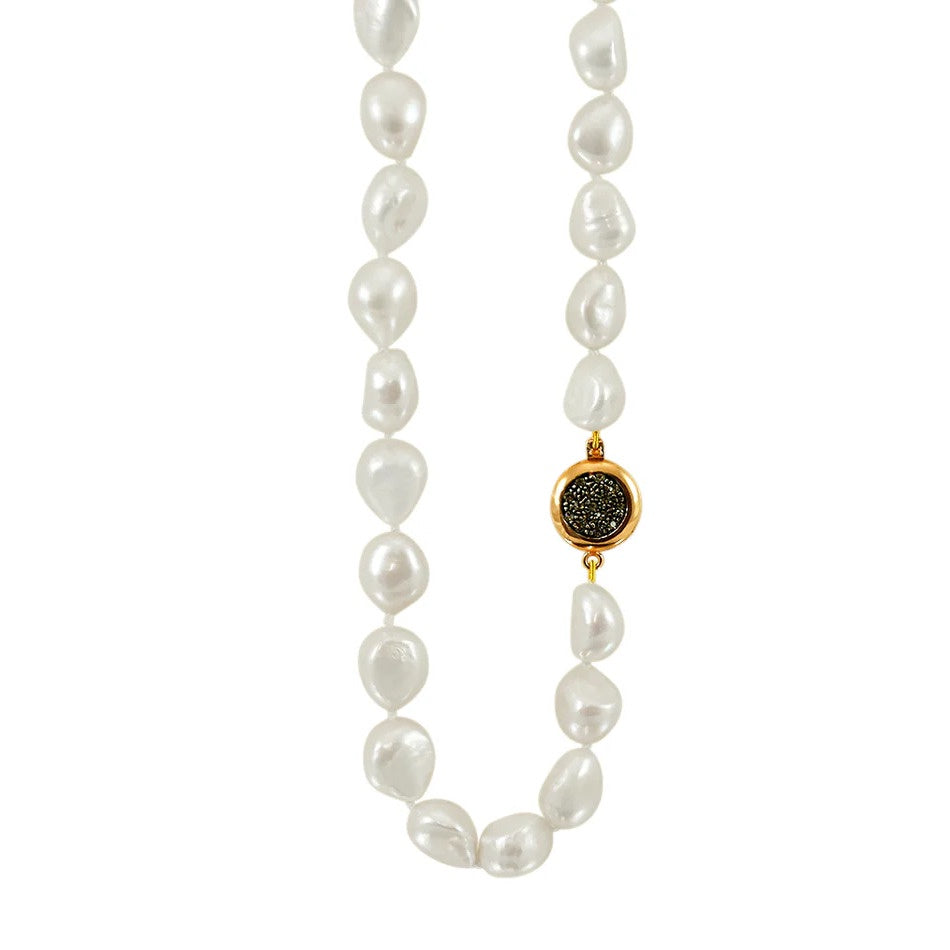 White Baroque Freshwater Pearl Necklace / Swarovski Crystal Clasp