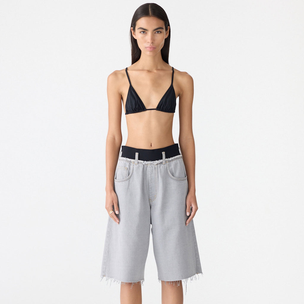 Bassike / Elastic Longerline Denim Short / Washed Grey