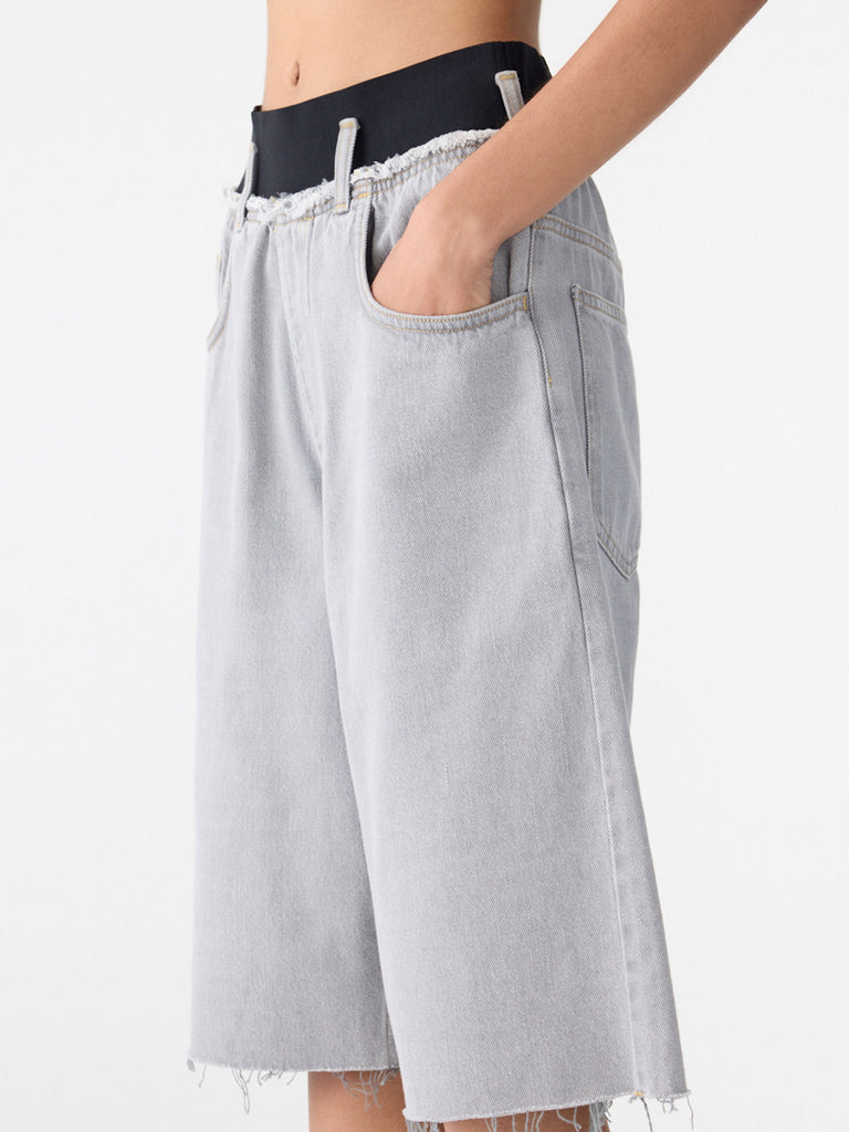 Bassike / Elastic Longerline Denim Short / Washed Grey