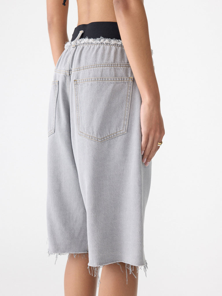 Bassike / Elastic Longerline Denim Short / Washed Grey