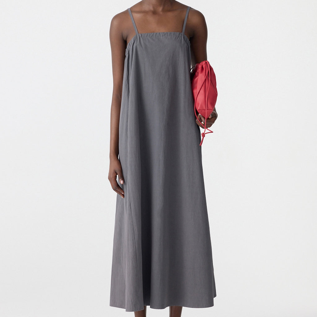 Bassike / Crushed Cotton Parachute Dress / Washed Black