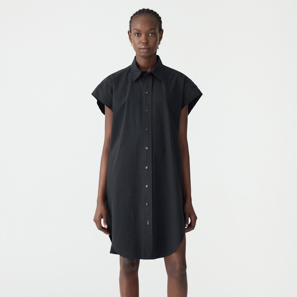 Bassike / Crushed  Cotton Shirt Dress / Black