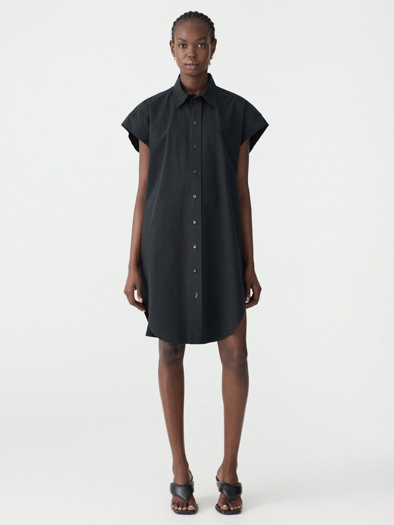 Bassike / Crushed  Cotton Shirt Dress / Black