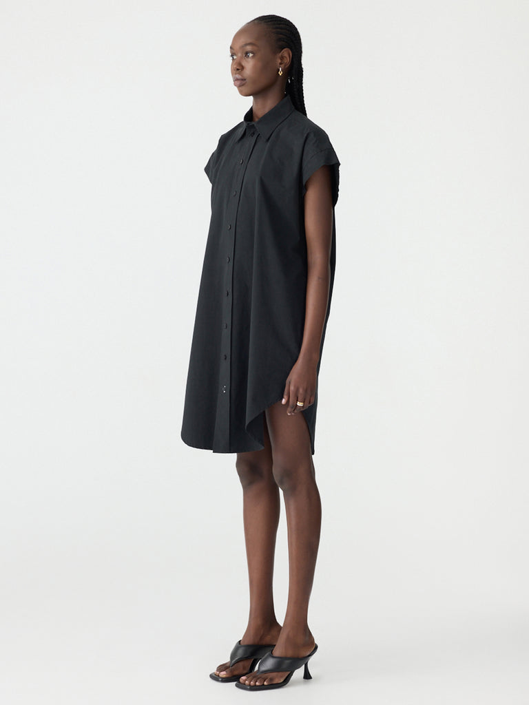 Bassike / Crushed  Cotton Shirt Dress / Black