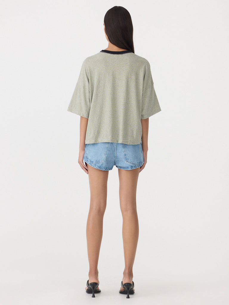 Bassike / Stripe Boxy Pocket T-Shirt / Green + Blue + White