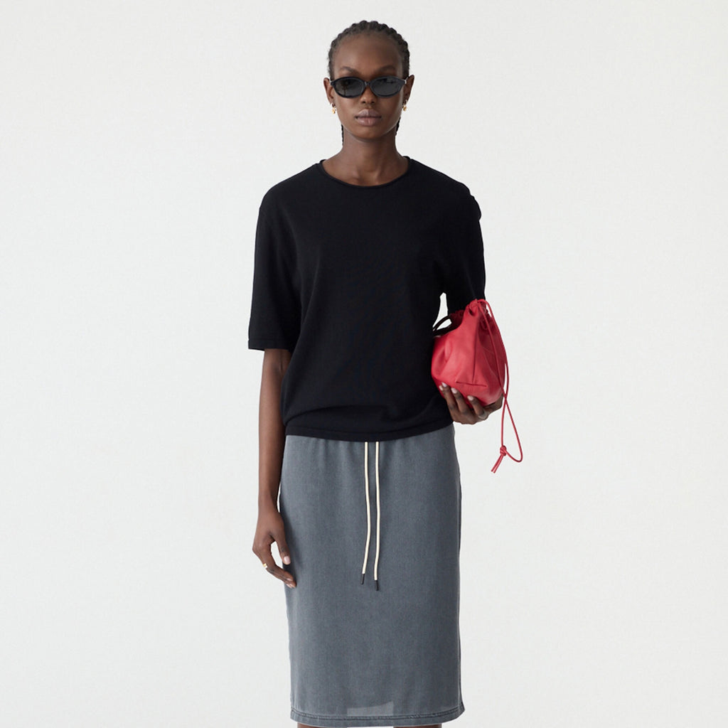 Bassike / Mercerised Cotton Boxy Knit / Black