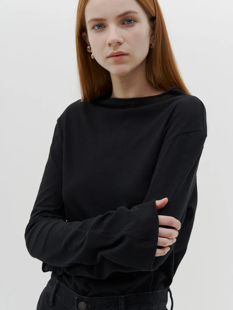 Bassike / Regular Raised Neck Long Sleeve T-Shirt / Black