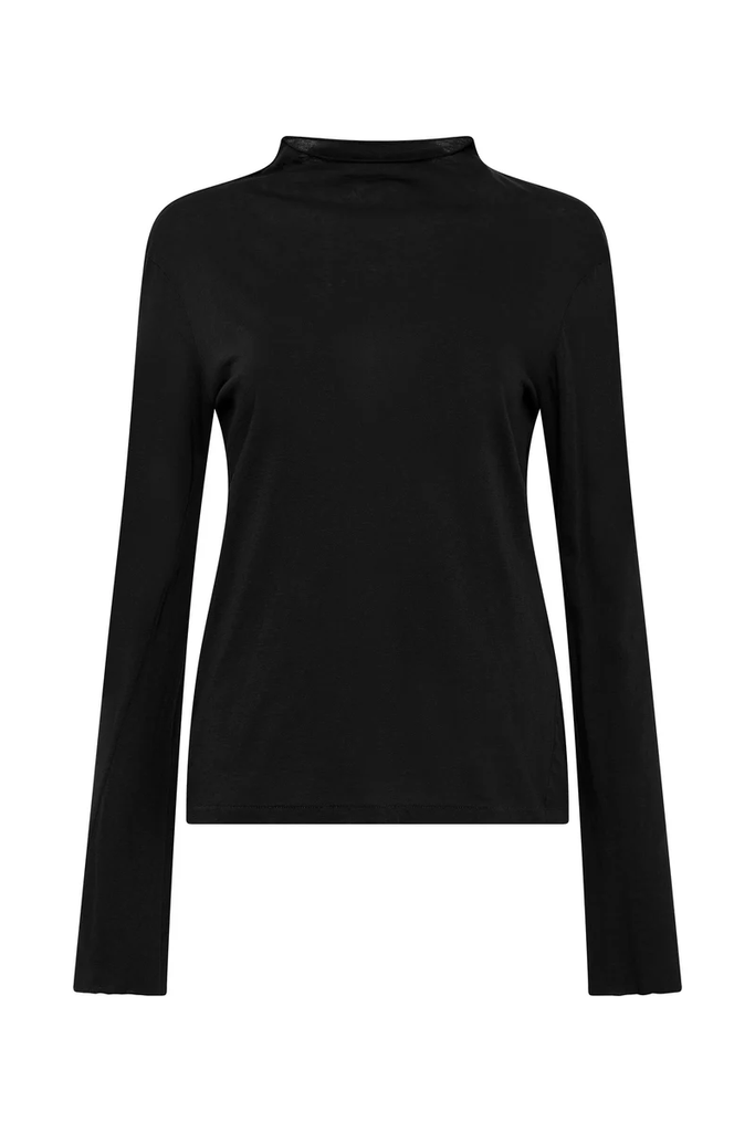 Bassike / Regular Raised Neck Long Sleeve T-Shirt / Black