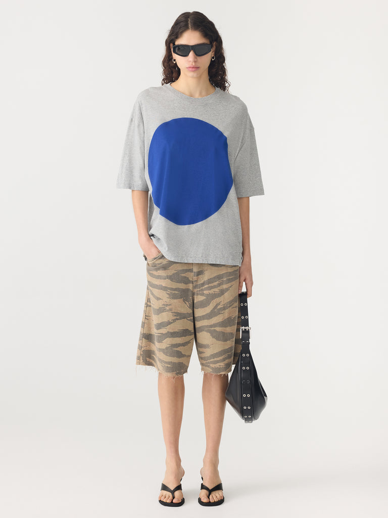 Bassike / Slouch Dot Print T-Shirt / Grey Marl + Cobolt