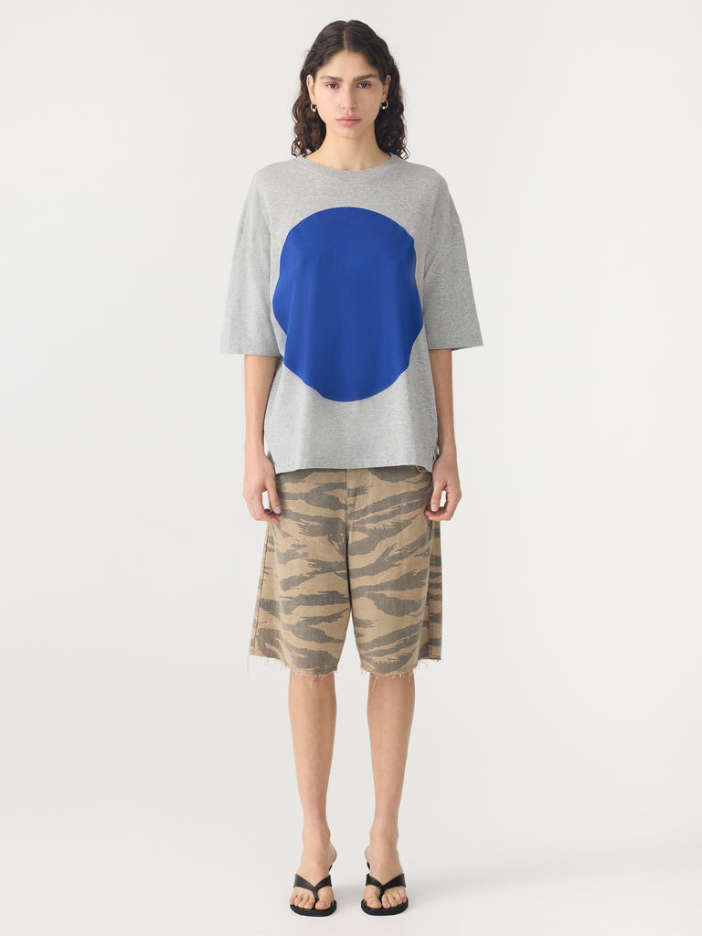 Bassike / Slouch Dot Print T-Shirt / Grey Marl + Cobolt