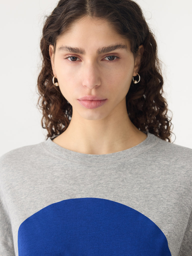 Bassike / Slouch Dot Print T-Shirt / Grey Marl + Cobolt