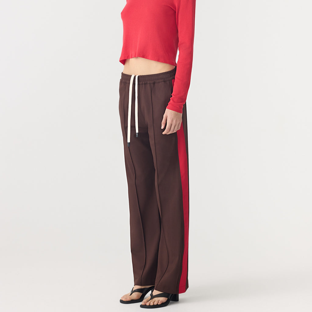 Bassike / Twill Stripe Detail Pant / Carob + Red