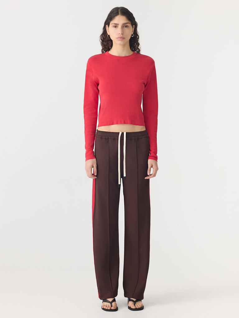 Bassike / Twill Stripe Detail Pant / Carob + Red