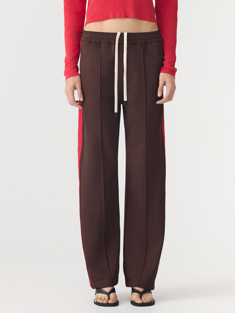 Bassike / Twill Stripe Detail Pant / Carob + Red