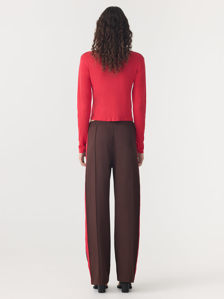 Bassike / Twill Stripe Detail Pant / Carob + Red