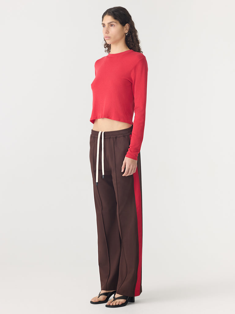 Bassike / Twill Stripe Detail Pant / Carob + Red