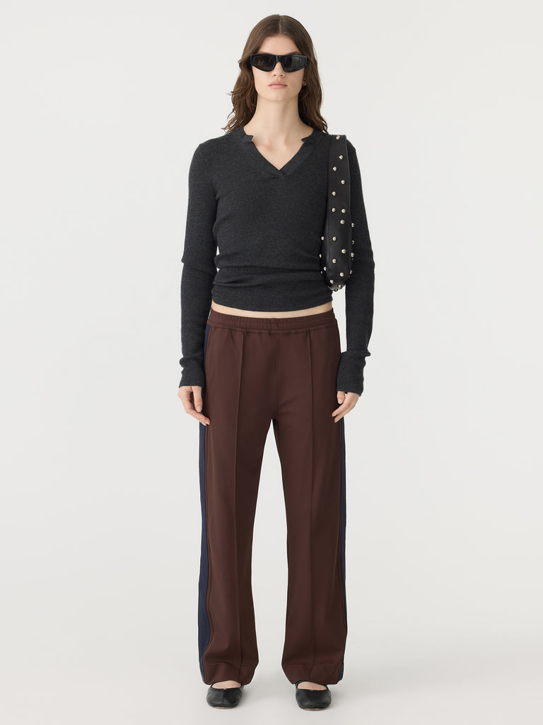 Bassike / Twill Stripe Detail Pant / Carob + Ink