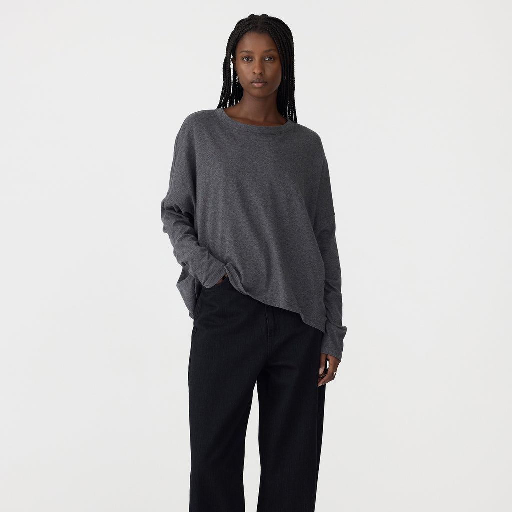 Bassike / Circle Long Sleeve T-Shirt / Charcoal Marl