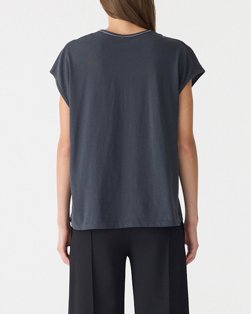Bassike / Fine Bind Scoop Neck Tank / Washed Navy