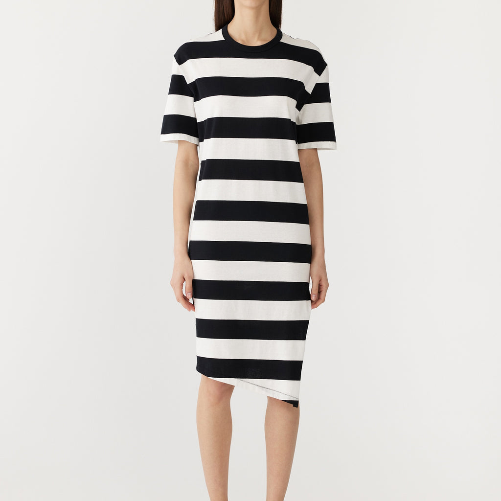 Bassike / Stripe Side Split Short Sleeve Dress / Black + White