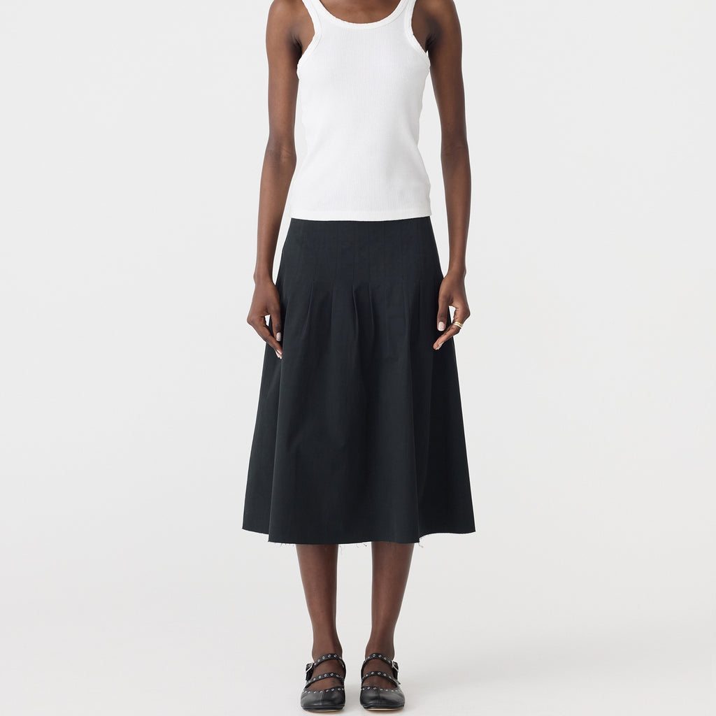 Bassike / Crushed Cotton Pleated Skirt / Black