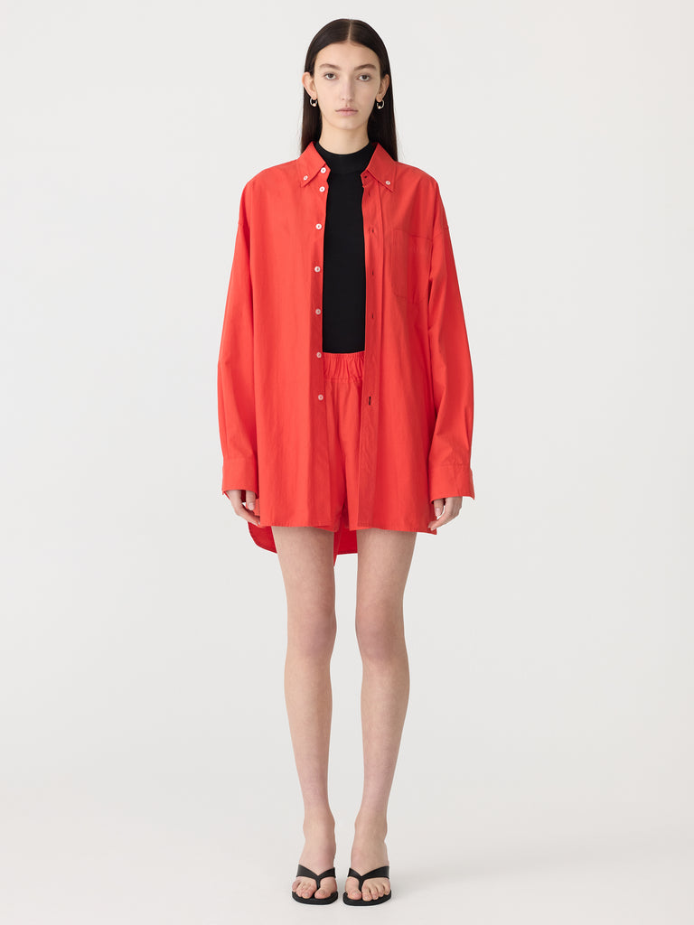 Bassike / Crushed Cotton Oversized Shirt / Red