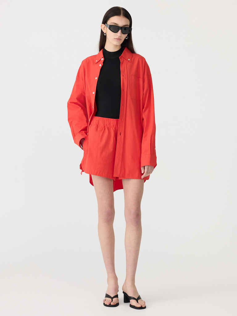 Bassike / Crushed Cotton Oversized Shirt / Red