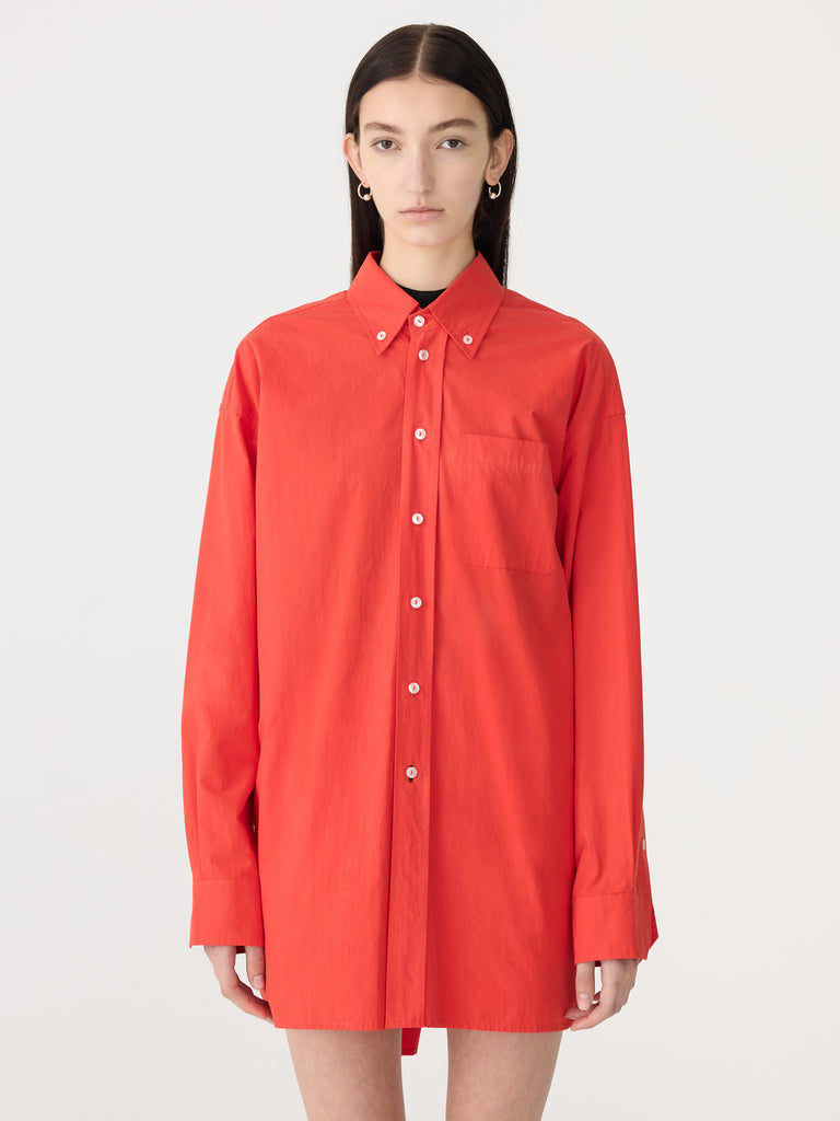 Bassike / Crushed Cotton Oversized Shirt / Red